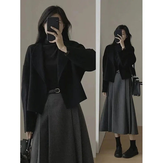 Hebe Style Short Thickened Double-Faced Cashmere Woolen Coat Women's Autumn Winter Fashion Small Size Suit Elegant Feel