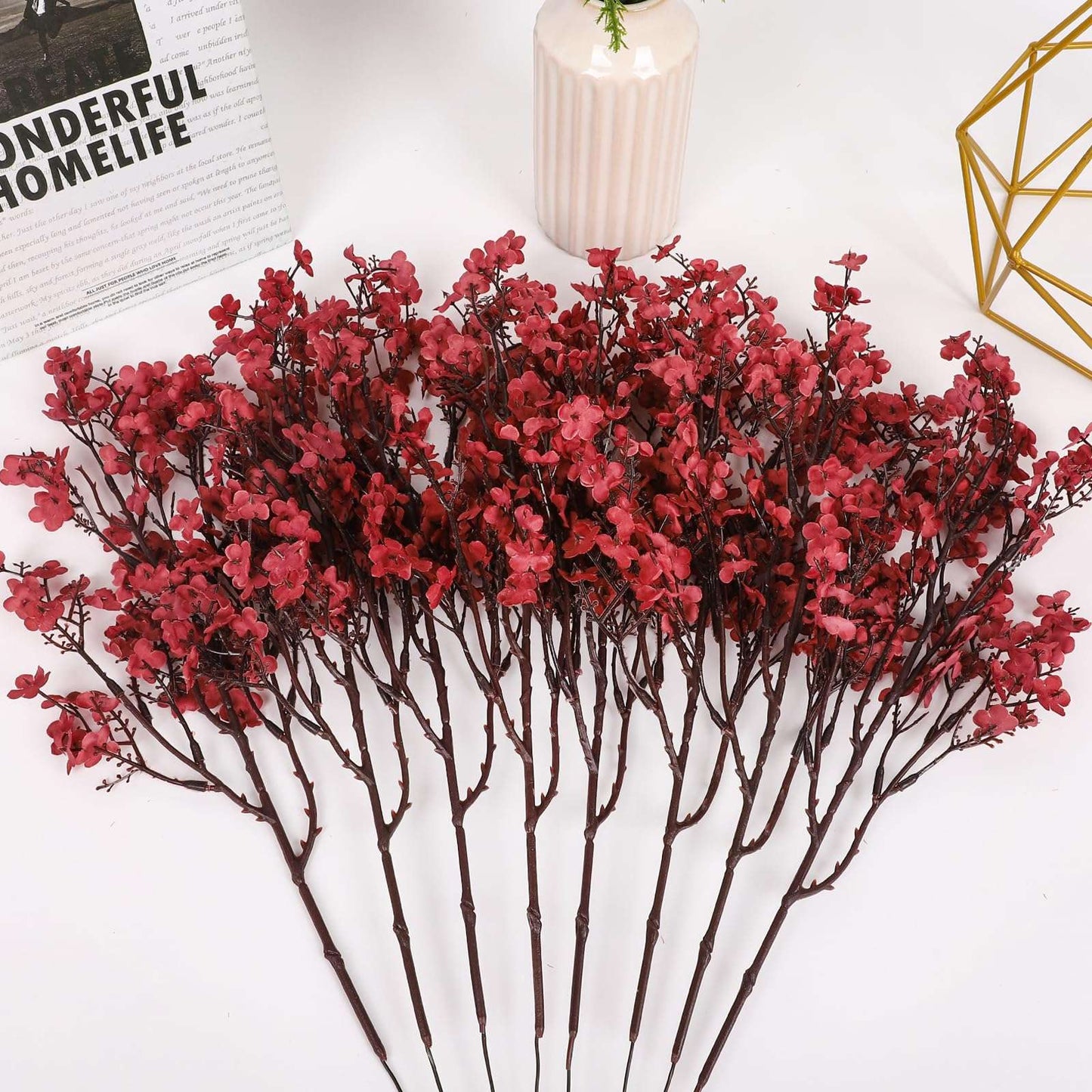3/5 Pcs Artificial Baby's Breath Fake Flowers for Home Wedding Party Table Arrangements Farmhouse Decoration Faux Gypsophila