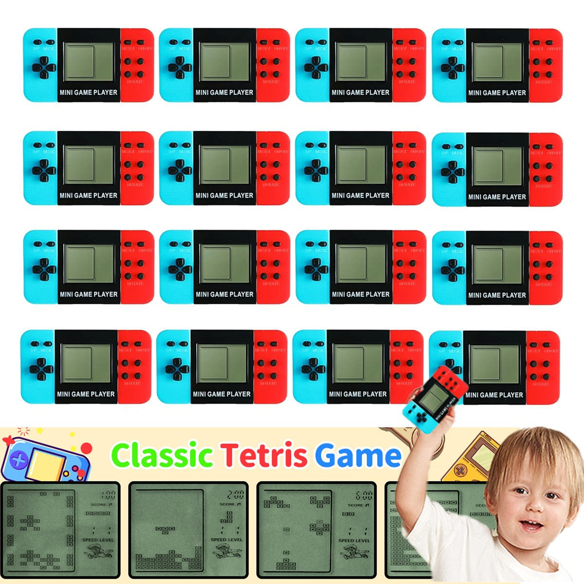 12-100pcs Mini Handheld Game Console Keychain Video Game Party Favors For Kids Birthday Christmas Gifts School Classroom Prizes