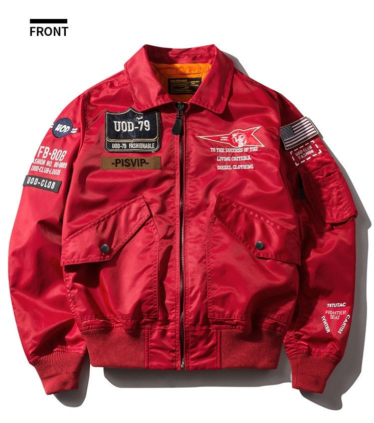 Spring Autumn Male Jackets Thin Army Green Motorcycle Ma-1 Aviator Pilot Air Men Bomber Jacket Embroidery Lapel All-Match