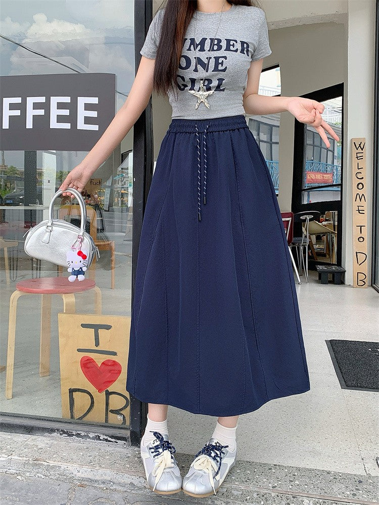 Plus Size Skirt Women 2025 Summer New Fashionable High Elastic Waist A Line Skirt Korean Style Casual Long Skirt Woman