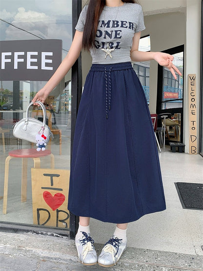 Plus Size Skirt Women 2025 Summer New Fashionable High Elastic Waist A Line Skirt Korean Style Casual Long Skirt Woman