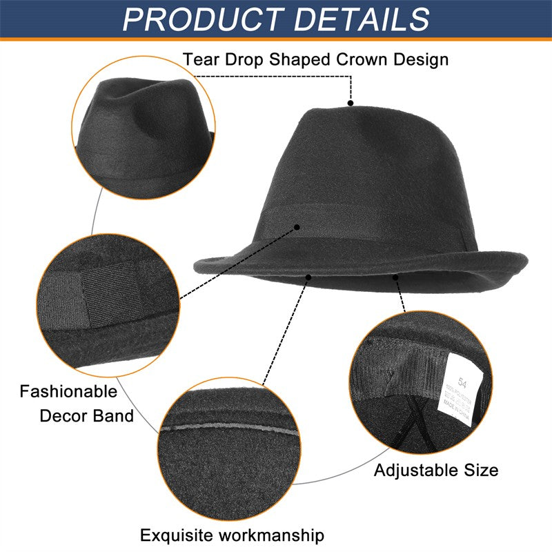 Vintage Kids Rolled Brim Trilby Hat for Boys Girls Child Fedora Hat Autumn Winter Felt Jazz Cap