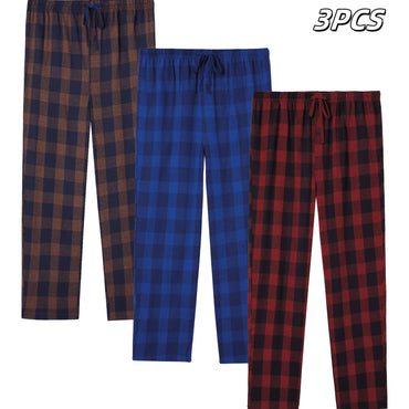 3pcs Mens Pajamas Pants with Pockets Flannel Soft Warm Plaid Pajamas Bottoms Autumn and Winter Daily Loungewear Sleepwear