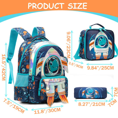 Backpack Sets with Lunch Bag for Boys 6-12 School Bags and Lunch Box for Kids 3pcs Elementary Students Teens