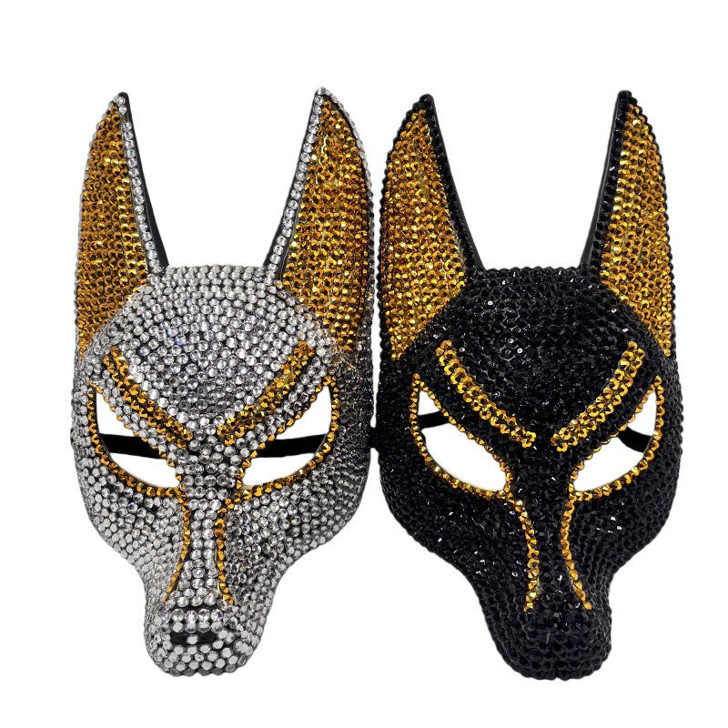 Luxury Rhinestone Wolf Mask, Shiny Animal Half Face Mask for Masquerade Ball, Halloween Party and Costume Events