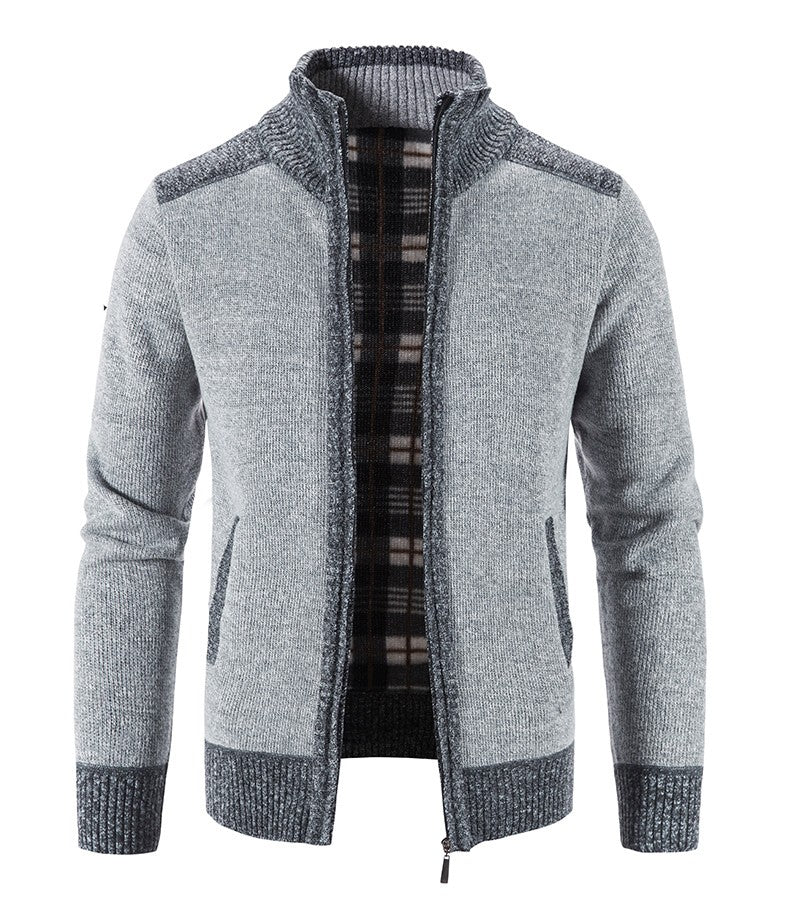 New Winter Men's Patchwork Jacket Knitted Coat Fashion Cardigan Outerwear Long Sleeves Casual Thick Slim Warm Zipper Coats