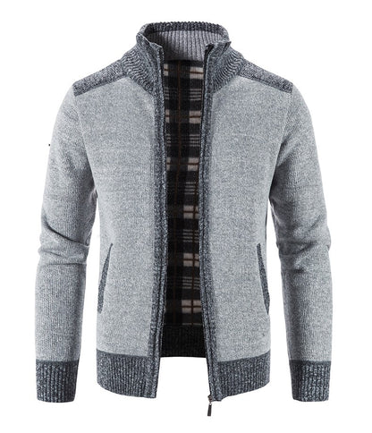 New Winter Men's Patchwork Jacket Knitted Coat Fashion Cardigan Outerwear Long Sleeves Casual Thick Slim Warm Zipper Coats