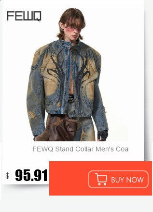 FEWQ Niche Design Men's PU Leather Coats Stand Collar Solid Color Zipper Metal Design Shoulder Pads Male Short Jacket 24K5931
