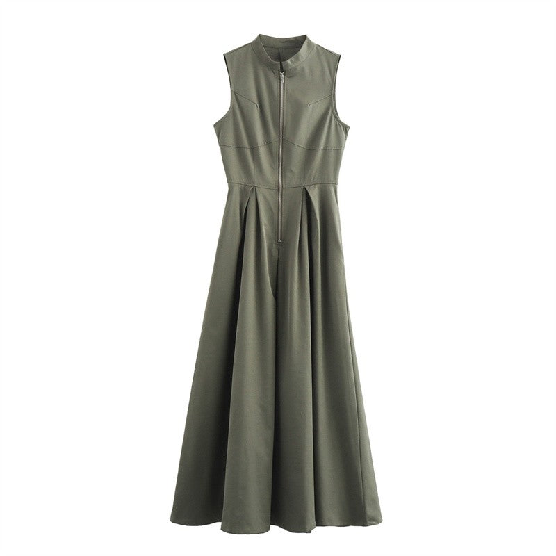 MUJER Zipper Long Dress Woman Pleated Sleeveless Bodycon Dress Summer Elegant Pa