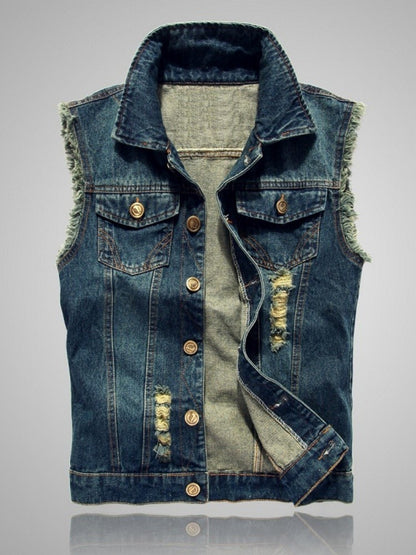Cowboy vest men's spring and autumn new slim fit denim vest jacket men's casual sleeveless vest denim top with two chest pockets