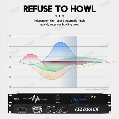 Cancelador de Feedback Profissional 2 Entradas 2 Saídas Performance de Palco Conferência Anti-Microfonia Automático KTV Deslocador de Frequência