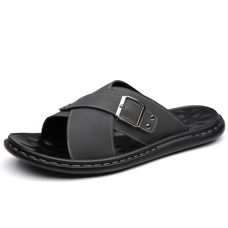 Men Summer Stylish Slippers Open-toe Soft-Soled Shoes Simple Solid Color Half Drag Slip-On Shoes Outdoor Man Comfortable Sandals