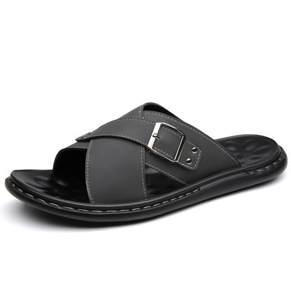 Men Summer Stylish Slippers Open-toe Soft-Soled Shoes Simple Solid Color Half Drag Slip-On Shoes Outdoor Man Comfortable Sandals