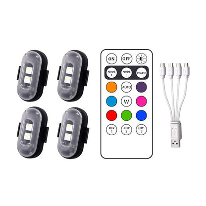 4 luzes estroboscópicas de LED coloridas sem fio com controle remoto, luzes de LED com carregamento USB, 8 cores, luzes de advertência anticolisão