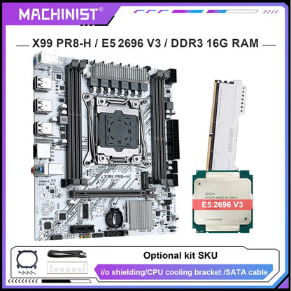 MACHINIST X99 Motherboard Kit Set With Intel LGA2011-3 Xeon E5 2696 V3 CPU DDR3 16GB 2400MHz ECC RAM NVME M.2 SATA White PR8-H