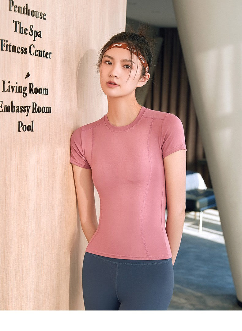2024 Women's Sports Fitness Clothing Slim Running Sweat Absorbing Skinny Yoga Clothes Quick Drying Clothes Short Sleeved T-shirt