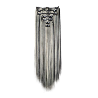 Aplique de Cabelo Sintético Liso Longo 24 Polegadas 7 Peças/Conjunto 16 Clipes Penteado Preto Loiro Extensões de Cabelo