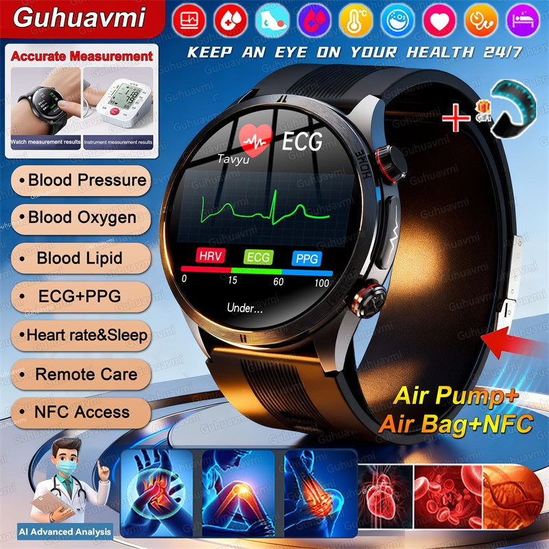 2026 New Health track NFC Air Pump+Air Bag Smartwatch Men Accurate Blood Pressure watches Uric Acid ECG Call Smart Bracelet lady