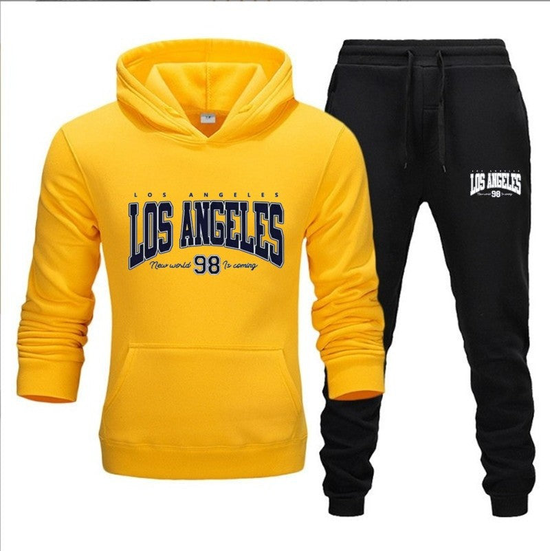 Autumn and winter unisex fashionable casual hooded sweatshirt and pants 2-piece set, warm and sporty brand printed set