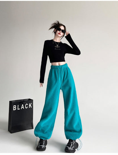 2025 New Winter Velvet Thick Pants Men Warm Straight Casual Pants Streetwear Loose Wide Leg Pants Thicken Lamb Wool Trousers