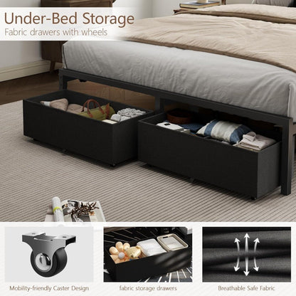Furnulem Full Size Bed Frame with Headboard,Upholstered Bed Full with LED Light,USB Charging Station,Platform Bedframe