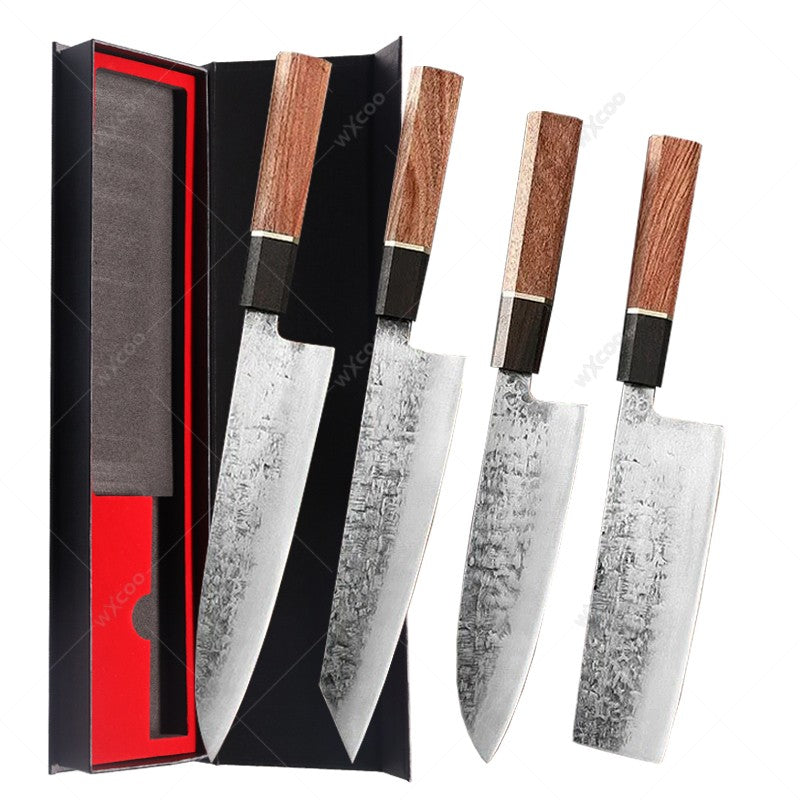 WXCOO Forged Hammer Pattern Japanese Santoku Knife Meat Cleaver Professional Chef Knife Kitchen Vegetable Fruit Slicing Knife