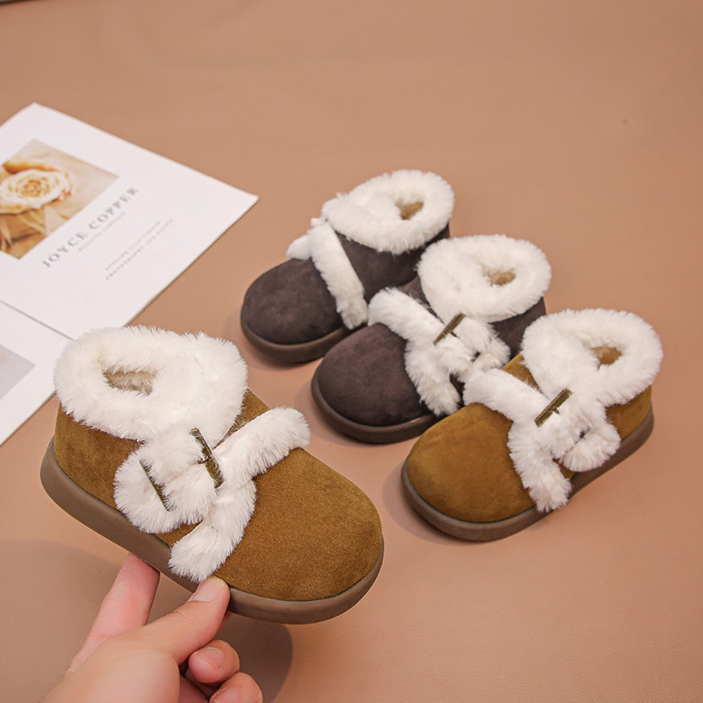 Winter Fur Boots For Girls Thick Warm Children's Plush Snow Boots Soft Warm Velvet Cotton Shoes Winter Kid's Padded Boots