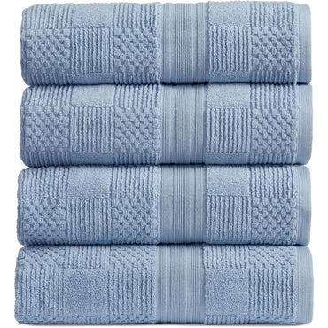 100% Cotton Bath Towel Set of 4 Blue Towels Geometric Textured Design Absorbent & Quick-Dry 4 Bath Towel