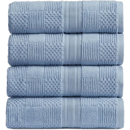 100% Cotton Bath Towel Set of 4 Blue Towels Geometric Textured Design Absorbent & Quick-Dry 4 Bath Towel