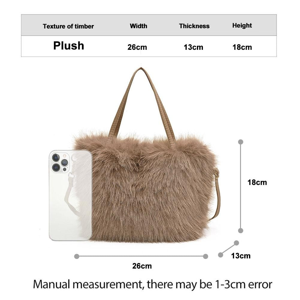 Faux Fur Tote Bag Women's Bucket Plush Light Luxury Ladies Handbags Soft Winter Crossbody Shoulder Bags