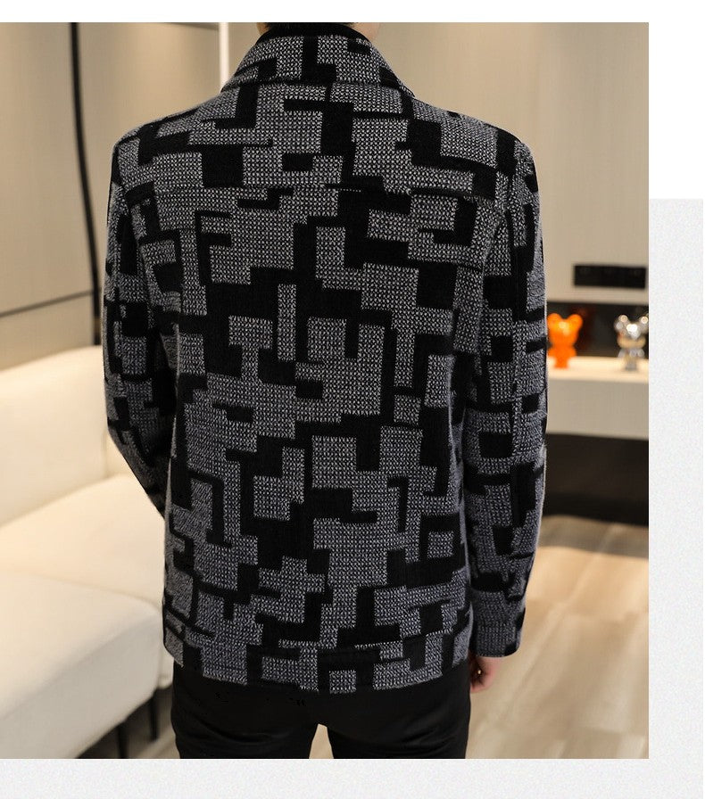 Winter Thicken Warm Wool Blends Jacket Men Fashion Plaid Casual Coat Slim Lapel Streetwear Overcoat Social Men Clothing 2022