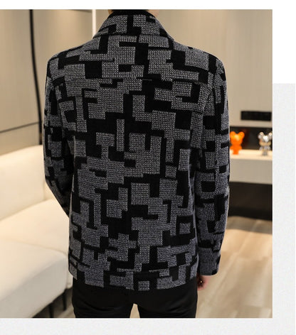 Winter Thicken Warm Wool Blends Jacket Men Fashion Plaid Casual Coat Slim Lapel Streetwear Overcoat Social Men Clothing 2022