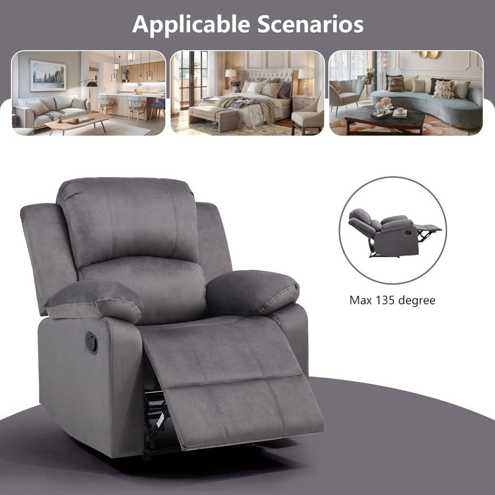 Manual Recliner Chair, Soft Fabric Overstuffed Recliner Single Sofa Chair for Living Room Bedroom, Heavy Duty and Safety