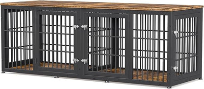 Móvel Gaiola Dupla para Cães de 78 Polegadas, Móvel Gaiola Extra Grande Reforçada com Divisória para 2 Cães, Canil Decorativo de Madeira
