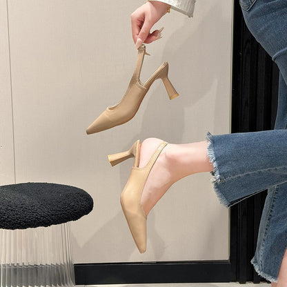 New style pointed-toe fashionable high heels women's thin-heel outdoor toe-cap sandals with shallow back opening single shoes