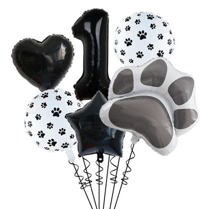 1set Animal Let's Pawty Dog Cat Paw Aluminum Balloon 32inch Pink Black Number Birthday Party Decorat Balloon Baby Shower Supplie