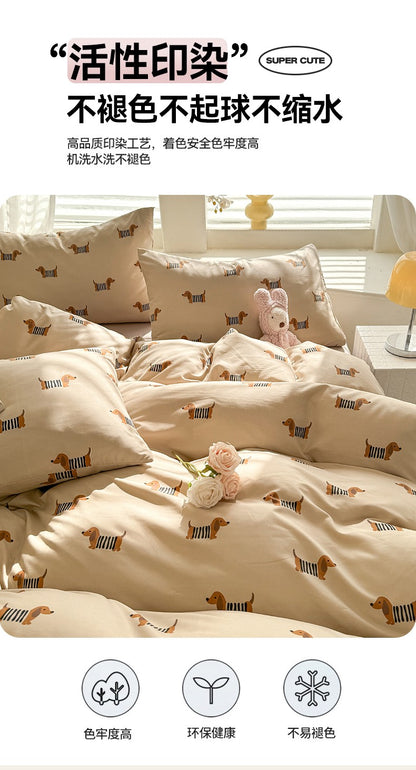 Cute Dog Printed Duvet Covet Set Brown Color Comforter Cover with Pillowcase for Kids Single/Queen/King housse de couette Full