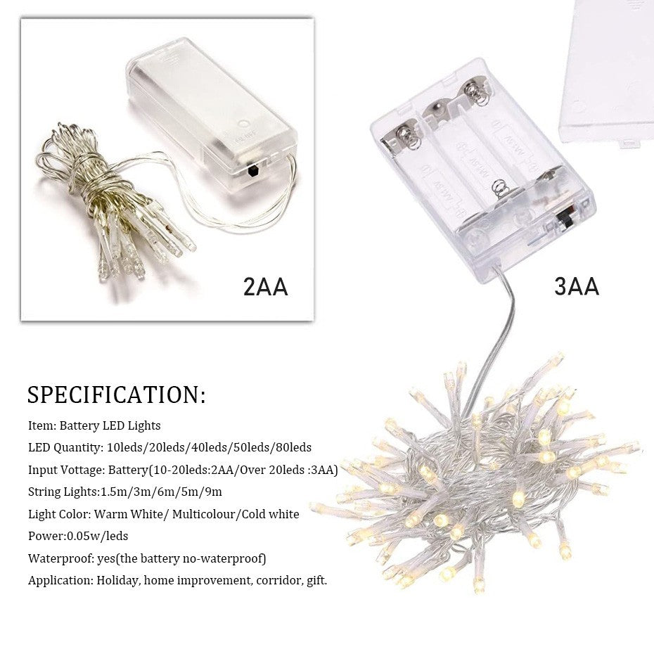 Hot Sale 1.5m/3m/6m/7.5m/10m Christmas Lights Waterproof Battery Led String Lights Christmas Decorations For Home