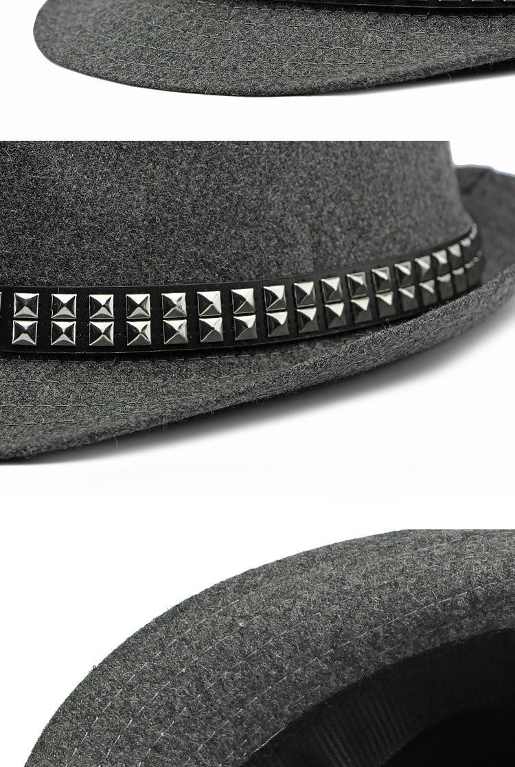 British Retro Jazz Hat Men's Autumn New Black Gentleman Hat Hip-hop Rivet Top Hat Women's Performance Hats