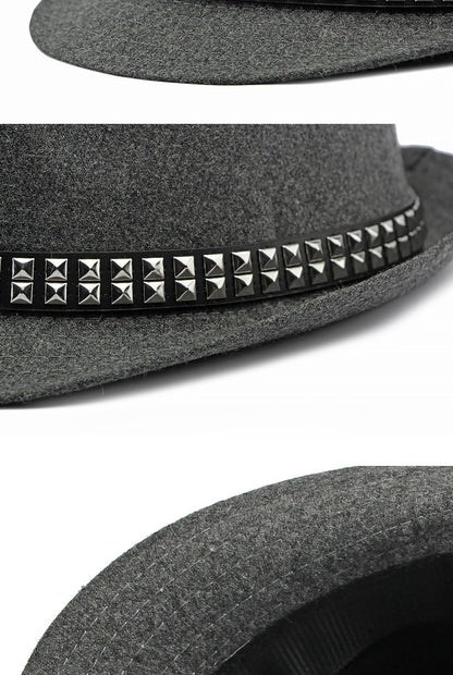 British Retro Jazz Hat Men's Autumn New Black Gentleman Hat Hip-hop Rivet Top Hat Women's Performance Hats