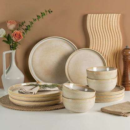 Stoneware Dinnerware Sets for 4 12Piece Scratch Resistant Plates and Bowls Set Dishwasher and Microwave Safe Ceramic Dishes Set