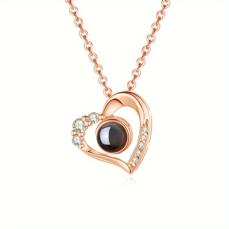 Love Heart Necklace 100 Languages I Love You Projection Pendant Jewelry For Mom Girlfriend Birthday Christmas Romantic Gifts