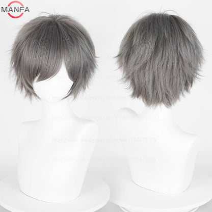 Anime 30cm Curta Reta Peruca Cosplay Preto Branco Verde Marrom Roxo Azul Cinza Vermelho Dourado Homens Mulheres Cabelo Sintético Resistente ao Calor