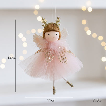 Christmas mesh skirt antlers angel girl doll pendant Christmas tree decoration small pendant children New Year gift