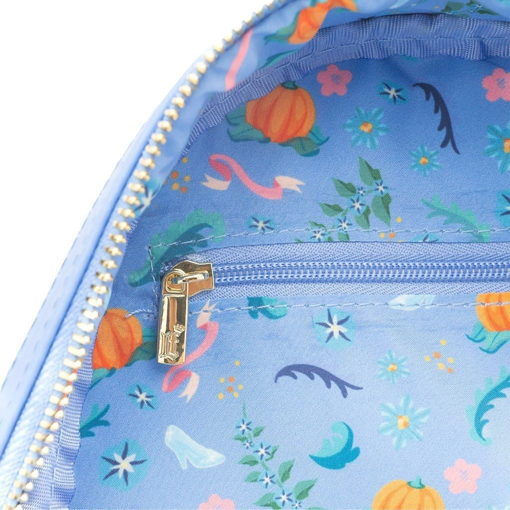 Mochila Loungefly Mini Princessa Gus e Jaq Teacup 70º Aniversário Lenticular Série Cinderela