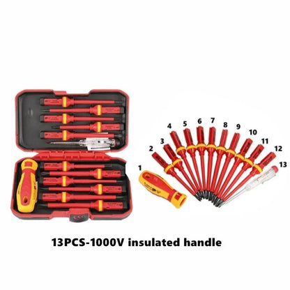 Kit de Ferramentas para Eletricistas 13/15pçs 1000V Chaves de Fenda Isoladas Intercambiáveis Magnéticas com Pontas Fenda Kit de Reparo para Eletricistas
