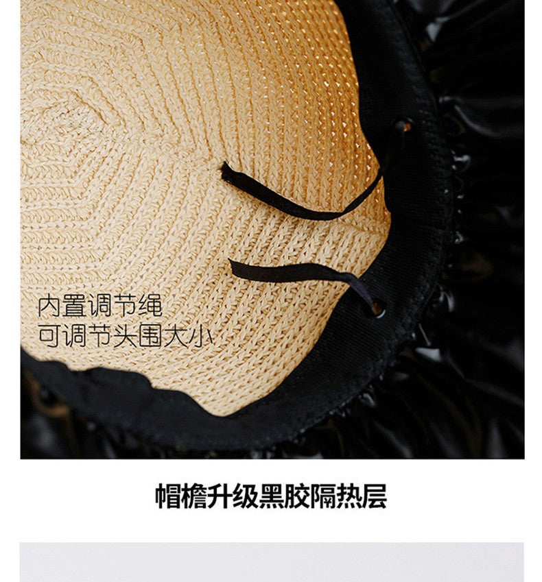 Summer Sun hat women's straw woven anti ultraviolet sun visor hat with big brim seaside black glue breathable Bucket hat sun hat