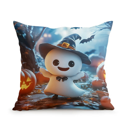 Halloween Ghost Pumpkin Print Cushion Cover Peach Skin Velvet Room Home Sofa Living Office Car Simplicity Pillow Cover 45x45CM