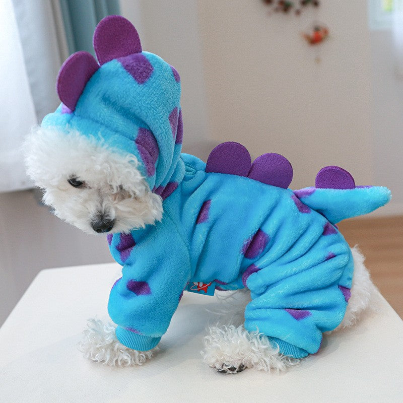 Roupinha de Fleece Super Macio para Animais de Estimação Cachorrinho Outono Inverno Pelúcia Quente Macacão para Cães Quatro Patas Dinossauro Unicórnio Cosplay Roupa para Gatos